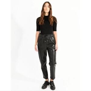 Molly Braken Pants Size S Vegan Leather Black Paper Bag Tapered Crop Drawstring